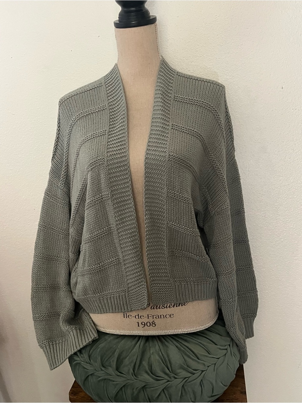 SO Sage Gray Open-Front Knit Cardigan